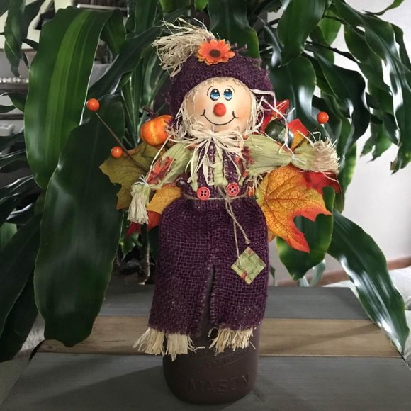 New 13" Handmade Fall Scarecrow Arrangement (Version 3) - Picture 1 of 6